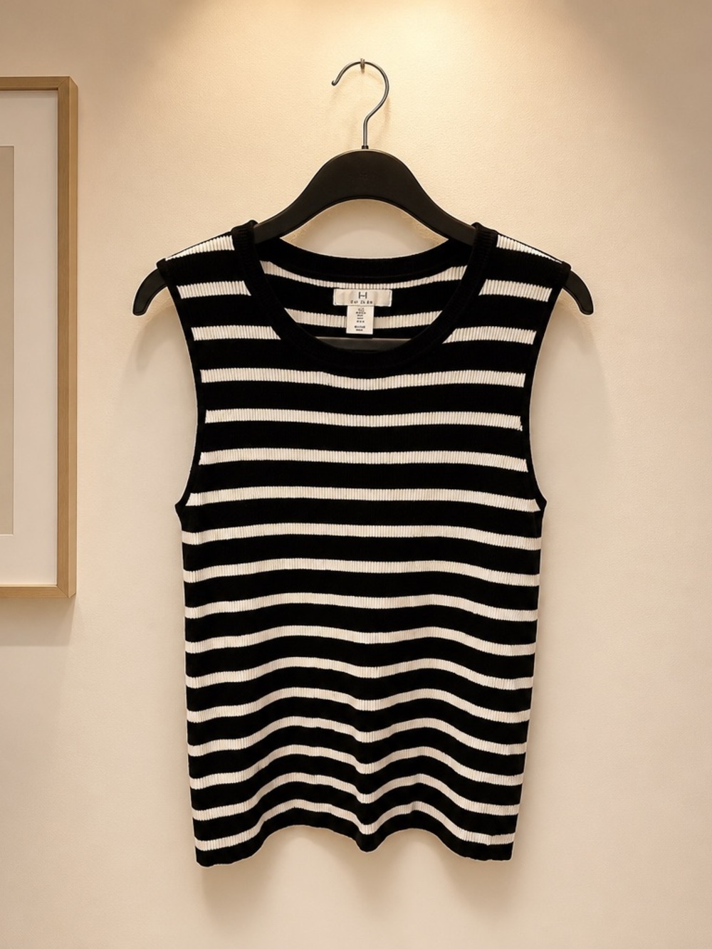 Halston Heritage Black & White Striped Sleeveless Knit Tank